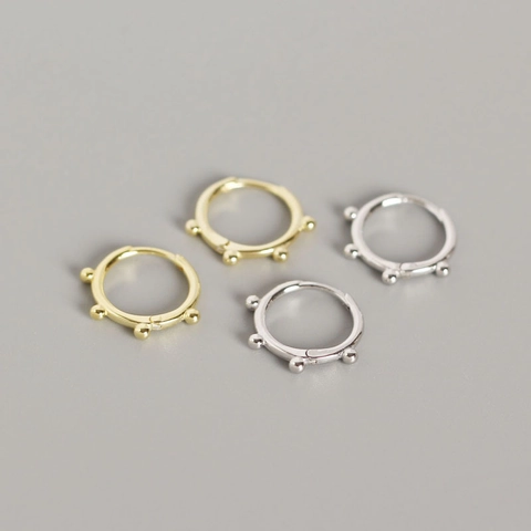 Minimalist S925 Sterling Silver Beaded Hoop Earrings For Women Geometric Round Silver Ball Earrings Daily Fashion Jewelry