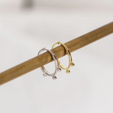 Minimalist S925 Sterling Silver Beaded Hoop Earrings For Women Geometric Round Silver Ball Earrings Daily Fashion Jewelry