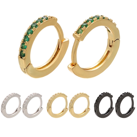 Minimalist Brass U-Shaped Hoop Earrings With Rhinestone Micro Pave Multi Color Stones Electroplated Jewelry For Women