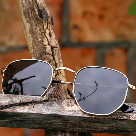 Occhiali Da Sole Poligonali Retrò Anti Luce Blu Montatura In Metallo Polarizzati UV400 Moda Esagonali Uomo Donna