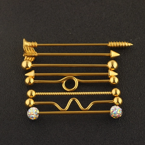 Industrial Barbell Earrings Stainless Steel Rhinestone Piercing Punk Arrow Screw Twisted Wavy Colorful Cartilage Studs