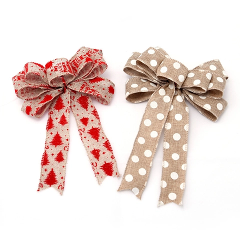 Noeuds Décoratifs De Noël Ornement En Toile De Jute Imprimé Pour Couronne De Sapin De Noël Style Rustique Vintage