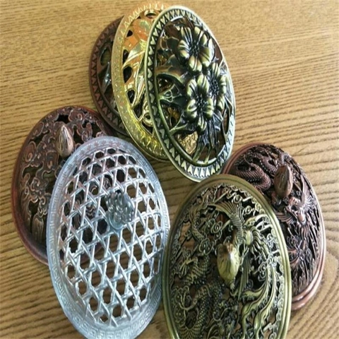 Coperchio Per Bruciatore Di Incenso In Metallo Vintage Sostituzione Vuoto Intagliato Drago Fenice Fiore Accessorio