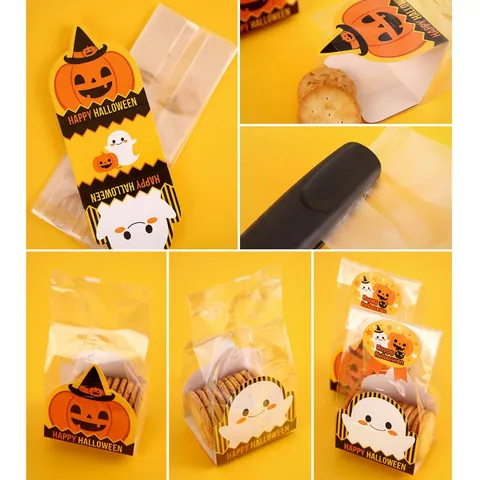 Halloween Lichttüten Transparent Kunststoff Kekse Süßigkeiten Geschenkverpackung Mit Kürbis Geist Dekorative Papierkarten Partybedarf