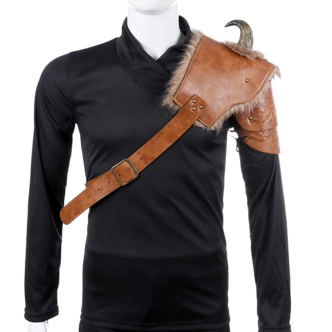 Armatura Spalla Pauldron Vichingo Pelle PU Pelliccia Sintetica Corno Decorazione Halloween Cosplay Guerriero Medievale Accessori Costume