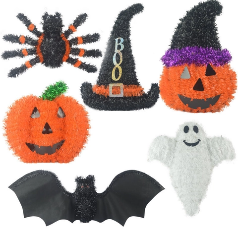 Halloween Tinsel Girlande Hängende Dekorationen Gruselige Spinne Fledermaus Weißer Geist Hexenhut Kürbis Für Innen Wand Tür Party Deko