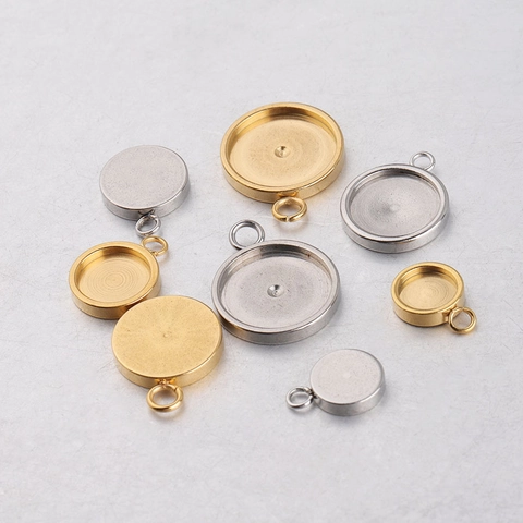 Stainless Steel Round Pendant Bezel Trays Blank Cabochon Base Settings For DIY Jewelry Making