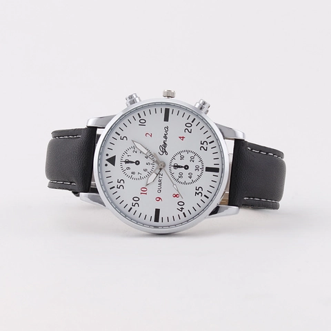 Men Quartz Watch Fashion Minimalist Analog Display Metal Case Faux Leather Strap Decorative Sub Dials Business Casual