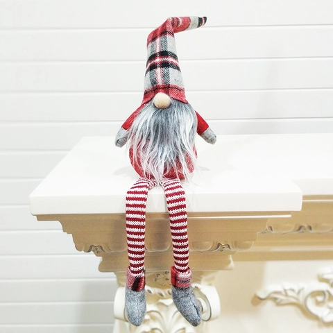 Gnomos De Navidad Muñecas Sin Cara Papá Noel Peluche Piernas Largas Tela Cuadros Punto Decoración Hogar