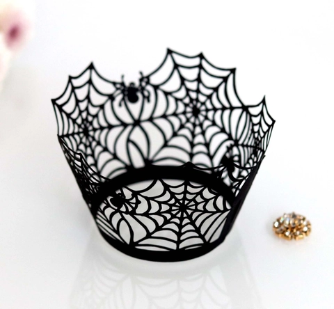 Halloween Cupcake Wrappers Laser Cut Hollow Design Paperboard Witch Pumpkin Spider Bat Ghost Castle For Party Cake Decor