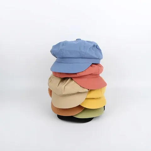 Retro Cotton Newsboy Cap Vintage Octagonal Painter Hat Solid Candy Color Adjustable Casual Fashion Headwear