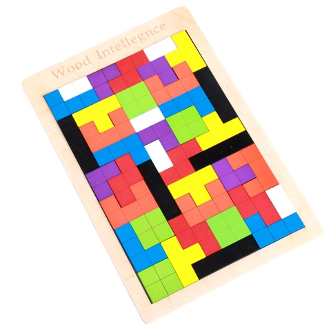 Wooden Tetris Puzzle Montessori Jigsaw Toy Geometric Shape Blocks Early Educational Brain Teaser For Kids Toddlers