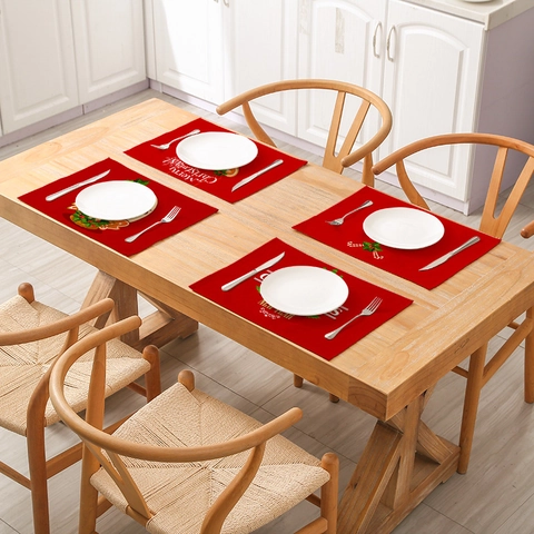Christmas Placemats Linen Cotton Waterproof Heat Resistant Holiday Dining Table Decor Reusable Festive Reindeer Tree