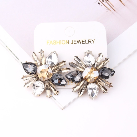 Vintage Elegant Flower Shape Alloy Rhinestone Stud Earrings For Women Colorful Fashion Jewelry Banquet Accessories Gift
