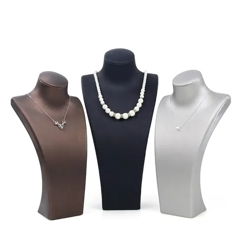 Necklace Display Bust Jewelry Mannequin Stand Brushed PU Leather Pendant Holder Store Window Props Portrait Shape Elegant