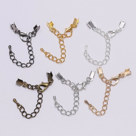 Stainless Steel Extension Tail Chain Waterdrop Lobster Clasp Square Crimp Ends DIY Jewelry Making Handmade Connector Component