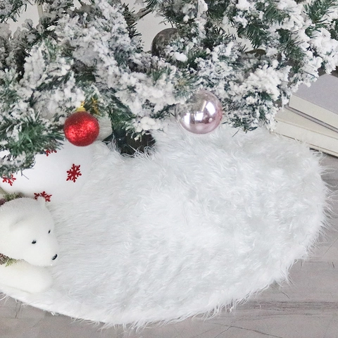 Christmas Tree Skirt Faux Fur Plush Round White Fluffy Holiday Party Home Decor Winter Wonderland Elegant Base Cover