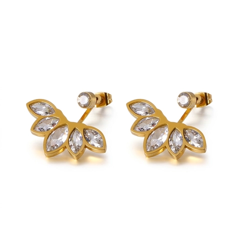 Boucles D Oreilles Ear Jacket En Forme D Éventail De Fleurs Avec Zircons Marquise Acier Inoxydable Bijou Pour Femmes