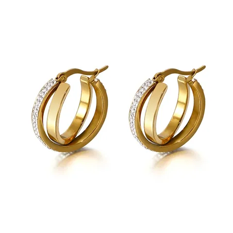 Dreifache Creolen Für Damen 316L Edelstahl Funkelnde Zirkonia Verflochten Geometrischer Schmuck Luxus Minimalistischer Stil