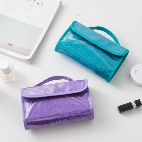 Trousse De Toilette Imperméable PVC Tissu Oxford Sac De Lavage Portable Pliable Suspendu Organisateur Voyage Paillettes