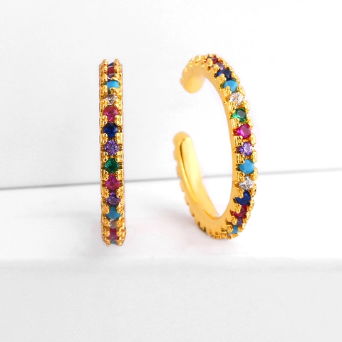 Rainbow Zirkonia Ohrmanschetten Vergoldetes Kupfer Ohne Piercing Clip Auf Ohrringe Geometrische Welle Schmuck Damen