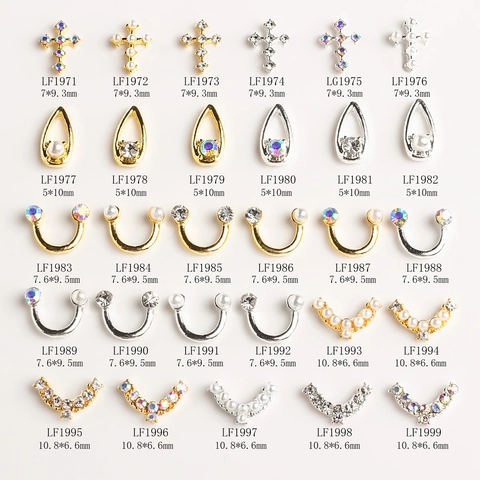 Ciondoli Per Nail Art In Lega Di Metallo Croce Goccia Acqua Forma U Con Strass Künstliche Perle Decorazione Fai Da Te Accessori Manicure