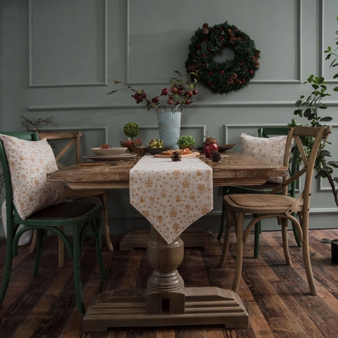 Chemin De Table De Noël Coton Et Lin Marquage À Chaud Doré Motif Flocon De Neige Renne Décor De Table Vintage