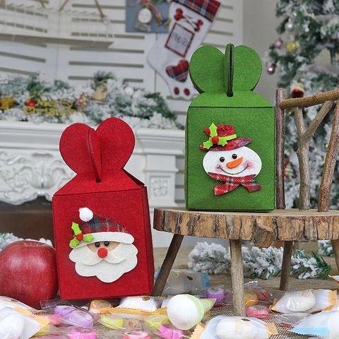 Christmas Gift Bag Foldable Non Woven Fabric Apple Candy Box Holiday Decoration Heart Handle Santa Snowman Reindeer