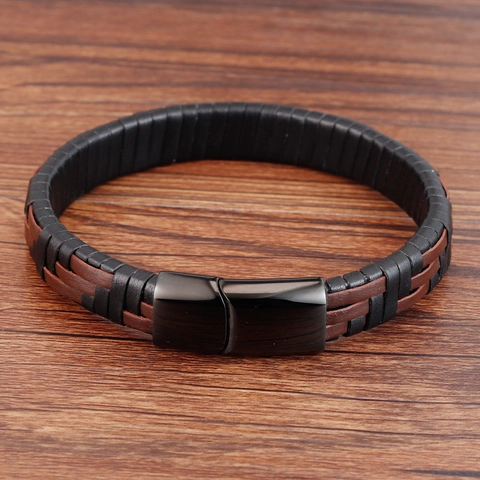 Handgefertigtes Herren Armband Aus 316L Edelstahl Und Echtem Leder Geflochten Magnetverschluss Vintage Robustes Mehrlagiges Schmuck