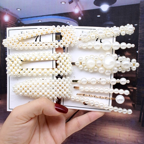 Elegant Artificial Pearl Hair Clips Barrettes Manual Braided Imitation Artificial Pearl Alloy Gold Tone Hairpins Styling Accessories For Women Fashion