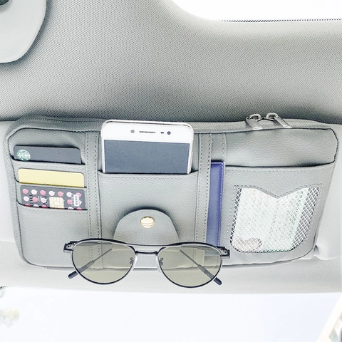 Organizzatore Per Aletta Parasole Auto Borsa In Pelle PU Tasche Multiple Porta Carte Cerniera Clip Occhiali Interni