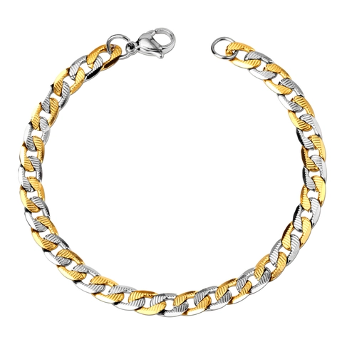 Men's Hip Hop Stainless Steel Cuban Chain Necklace Bracelet Set 6mm Width Gold Silver Plated Jewelry For Men Fashion Gift