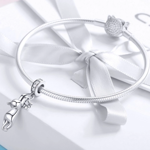 Colgante De Gato Cobre Chapado En Platino Circonita Clara Huella De Pata Para Pulsera Joyería Bricolage Mujeres Animal Lindo