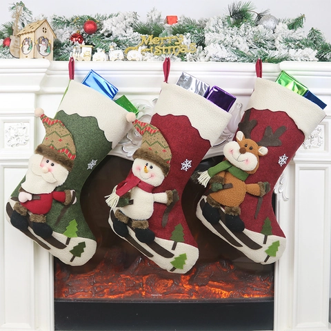Calza Natalizia Peluche Feltro Babbo Natale Pupazzo Di Neve Renna Tema Sci Sacco Regalo Decorazione Da Appendere