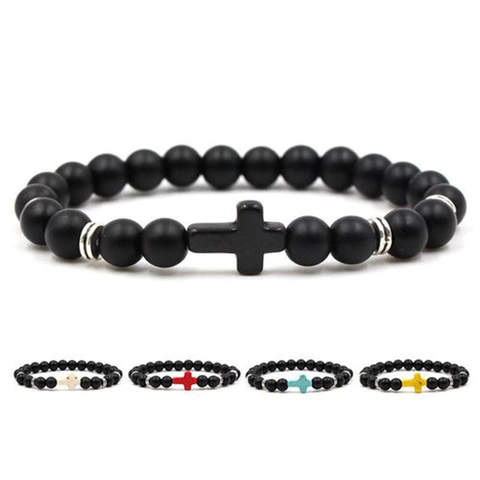 Bracciale Con Perline Croce Pietra Naturale Occhio Di Tigre Howlite Agata Opaca Elastico Gioielli Uomini Donne Moda