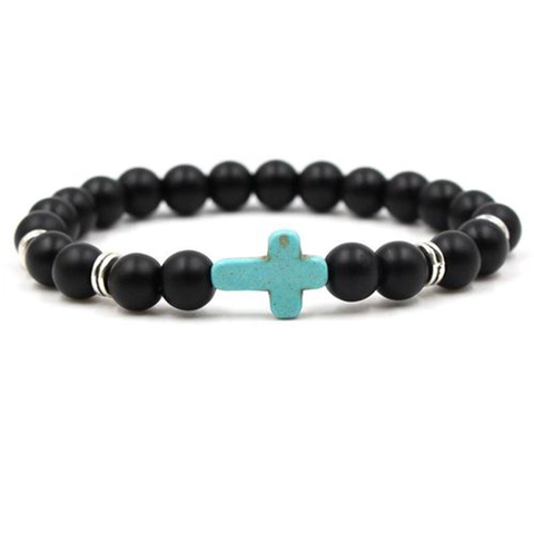 Bracciale Con Perline Croce Pietra Naturale Occhio Di Tigre Howlite Agata Opaca Elastico Gioielli Uomini Donne Moda