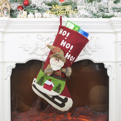 Weihnachtsstrumpf Dekoration Vlies Plüsch Filz 3D Weihnachtsmann Schneemann Rentier Puppe Süßigkeiten Geschenkbeutel Kamin