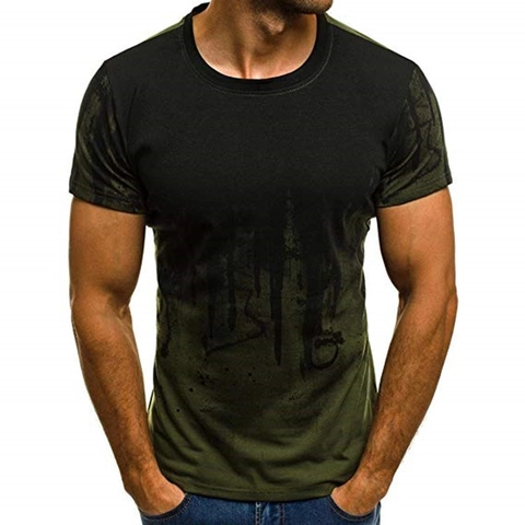 Camiseta de Mezcla de Algodón Casual para Hombre Verano Manga Corta Cuello Redondo Slim Fit Camuflaje Salpicaduras de Tinta Degradado Deporte Fitness Top