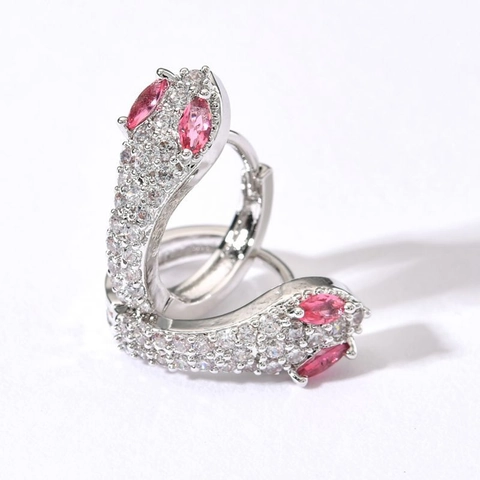 Eleganti Orecchini a Cerchio in Rame con Serpente e Leopardo con Strass per Donna Stile Coreano Forma Animale Gioielli Argento 925