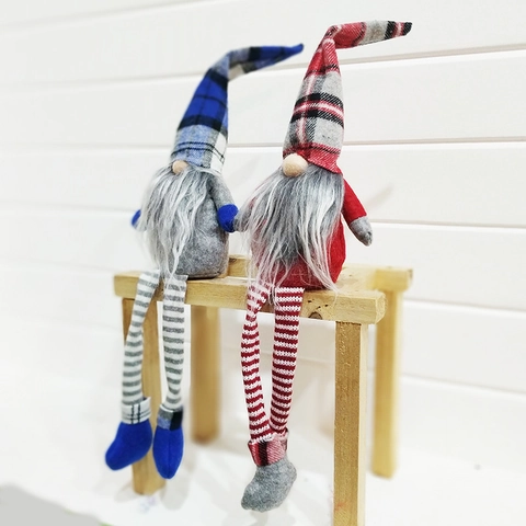 Gnomos De Navidad Muñecas Sin Cara Papá Noel Peluche Piernas Largas Tela Cuadros Punto Decoración Hogar