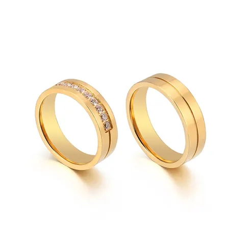 Anillos De Pareja De Moda Acero Inoxidable 316L Circón Incrustado Diseño Ranurado Alianza Joyería Amantes Hombres Mujeres