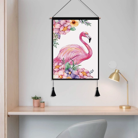 Wandbehang Tapisserie Verdickte Baumwoll Leinen Mischung Nordischer Stil Flamingo Tierdruck Home Dekor Mit Quasten Und Stab