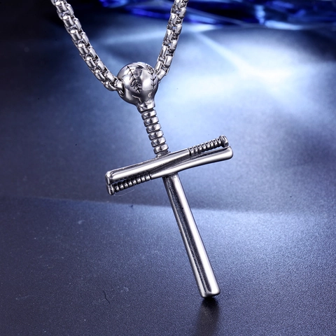 Collar Con Colgante De Cruz Y Bate De Béisbol Acero Inoxidable Joyería Deportiva Hip Hop Para Hombre Mujer