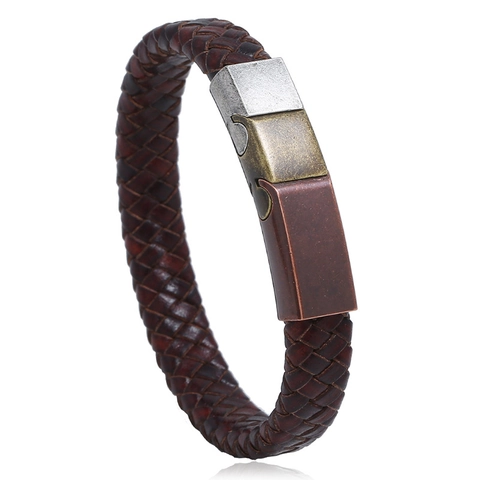 Bracciale Da Uomo In Pelle Intrecciata Con Chiusura Magnetica In Acciaio Inossidabile Multicolore Stile Punk Retro