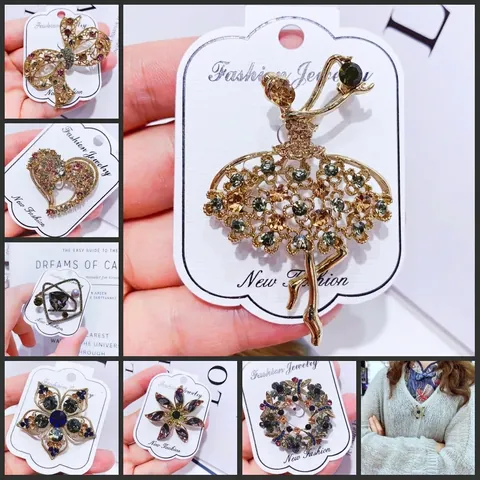 Vintage Alloy Brooch For Women Colorful Rhinestone Crystal Animal Flower Shapes Elegant Clothes Accessory Corsage Pin