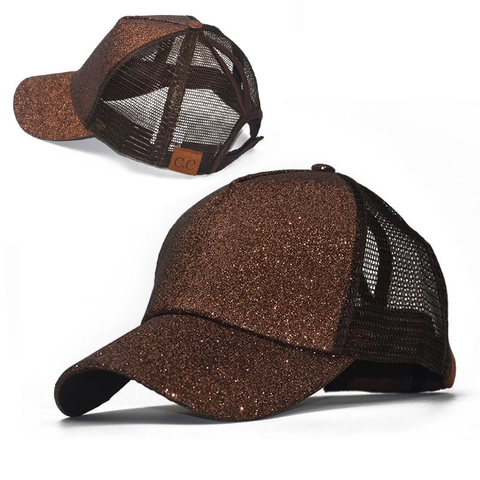 Berretto Da Baseball Coda Di Cavallo Paillettes Rete Traspirante Regolabile Moda Lucido Trucker Hat Donne