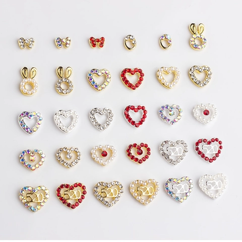 Ciondoli Unghie Cuore Fiocco Lega Strass Perla Artificial Design Cavo 3D Decorazione DIY Per Manicure Regalo Romantico