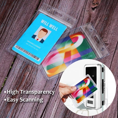 Clear ID Badge Holder PVC Waterproof Zipper Seal Name Tag Sleeve Vertical Horizontal For Office School Exhibition