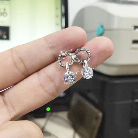 Pendientes Colgantes Redondos Con Incrustaciones De Circón Joyas De Aleación Para Mujer Fiesta Boda Silver Earring Post