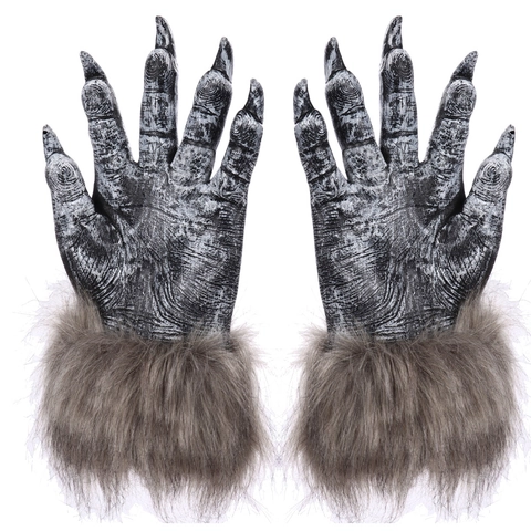 Guanti Artigli Da Lupo Mannaro Halloween Con Pelliccia Sintetica Mani Da Mostro Realistiche Per Cosplay Party Accessori Vinile